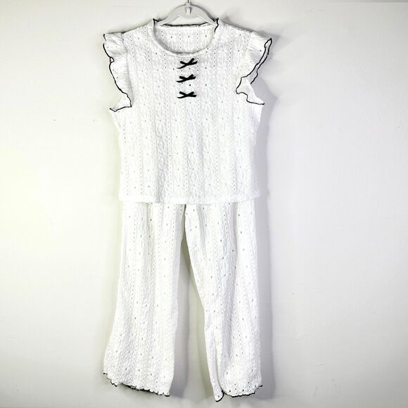 Unbranded Pajama Set Women XL White Black Flutter Crochet Babydoll Cottage NWOT - Picture 1 of 10